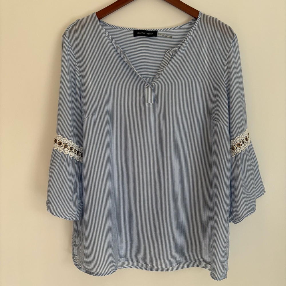 IVANKA TRUMP | Blue Palm Beach Pinstripe Coastal Nautical Sheer Tunic | Size‎ XL